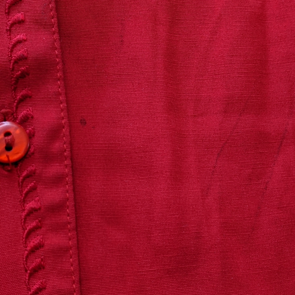 Vintage Red Embroidered Short Sleeve Button Down Blouse - Picture 5 of 16